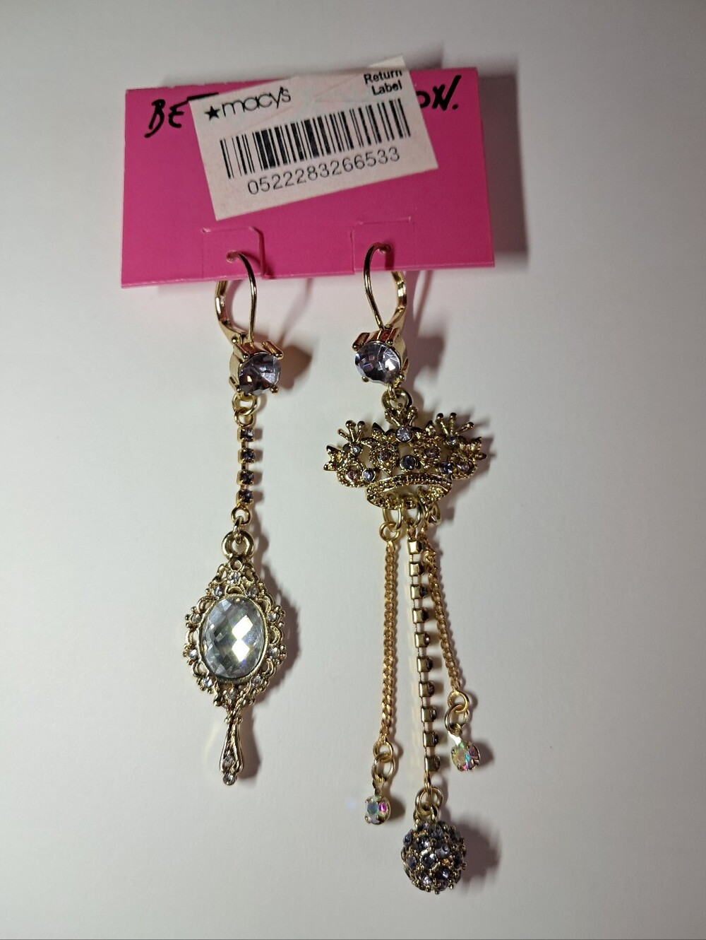 New Mismatch Betsey Johnson Vintage Royal Cat Earrings - Rare - Crown - Mirror